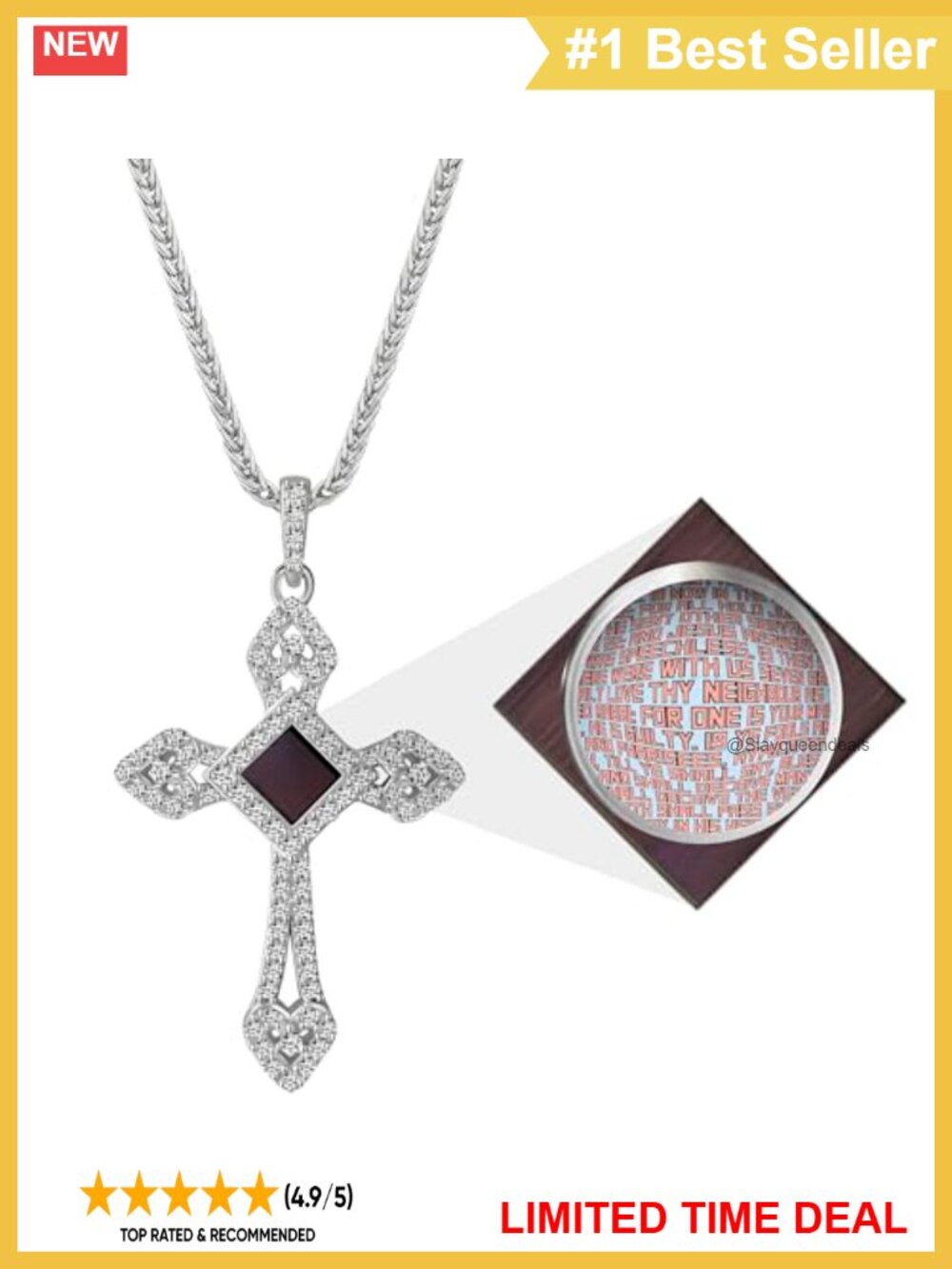 Cross Necklace 925 Sterling Silver Cubic Zirconia Nano Bible Pendant